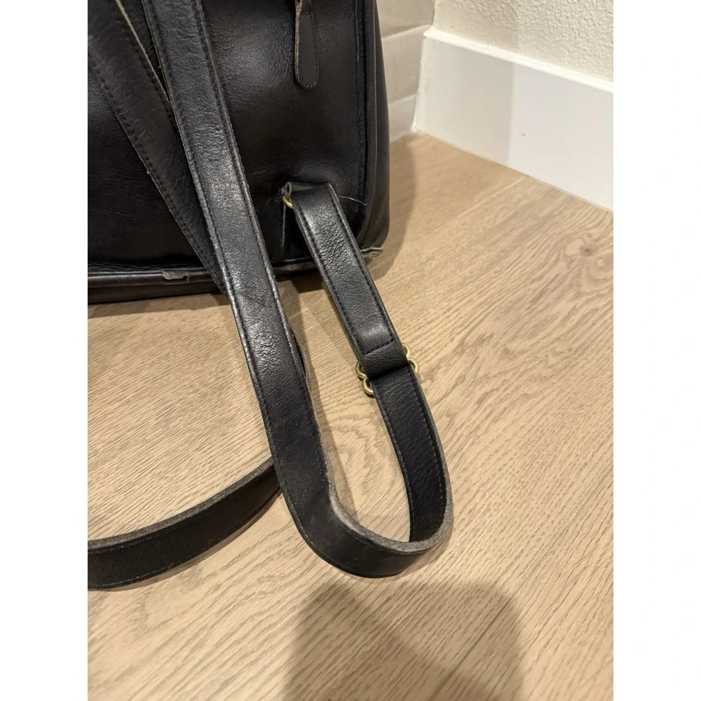 Vintage Coach USA Made Black‎ Leather Backpack 9943 1995 Drawstring Daypack Y2K